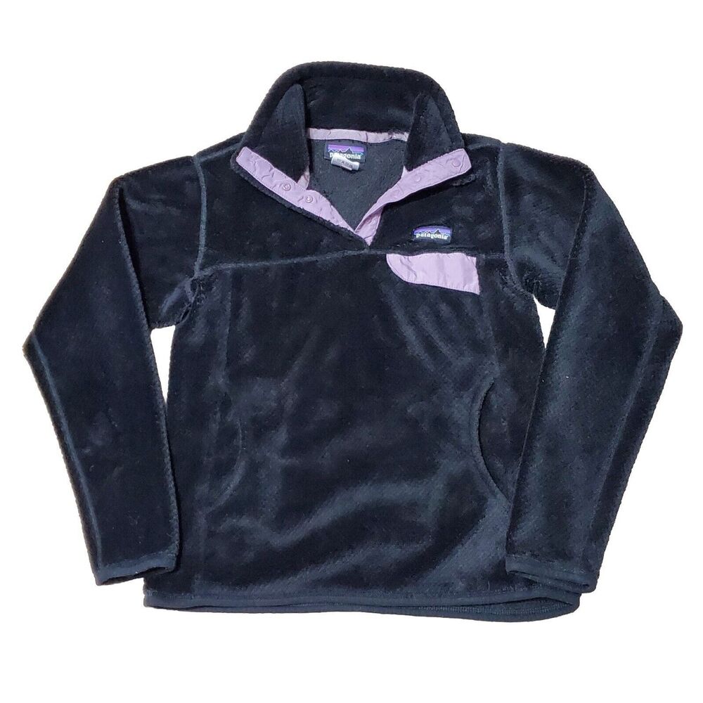 Patagonia Women's Sz S Re-Tool Snap-T Pullover Black W/Tyrian Purple Sp15 Flawed